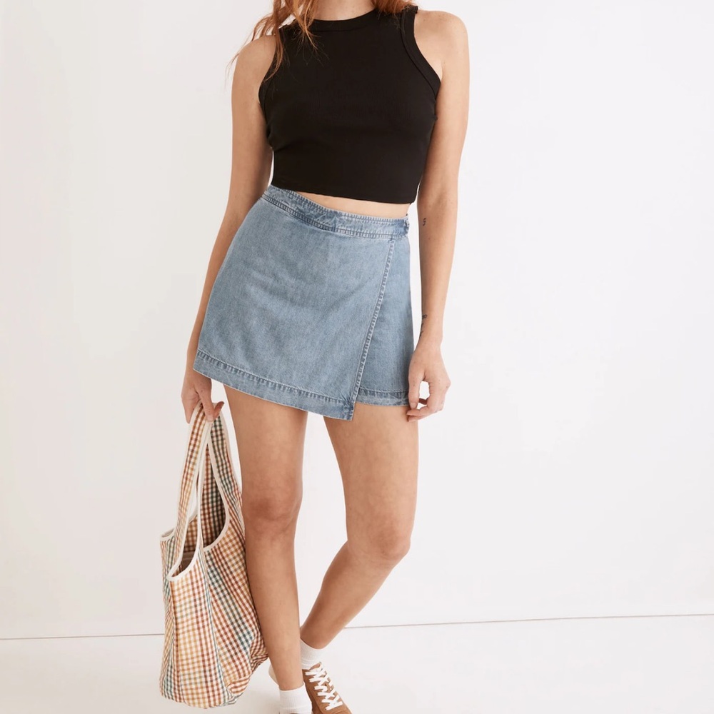 Madewell Women's Light Wash Denim Wrap Skort - Blue